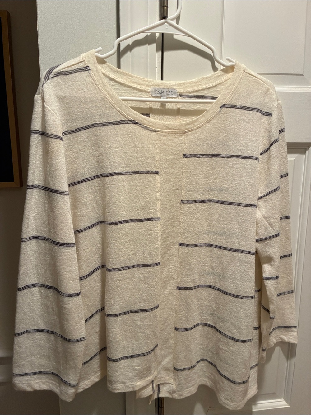 Habitat Cream Sweater with Navy Stripe Scoop Neck